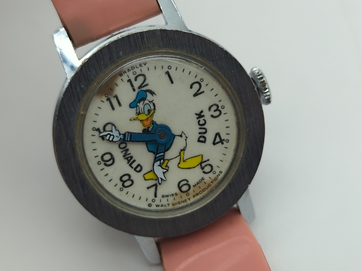 Vintage Donald Duck Wrist Watch Disney Produciton Swiss Bradley