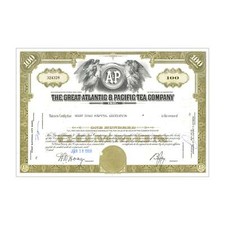 Great American & Pacific Tea Co. Stock // 100 Shares // Ochre // 1950s-70s