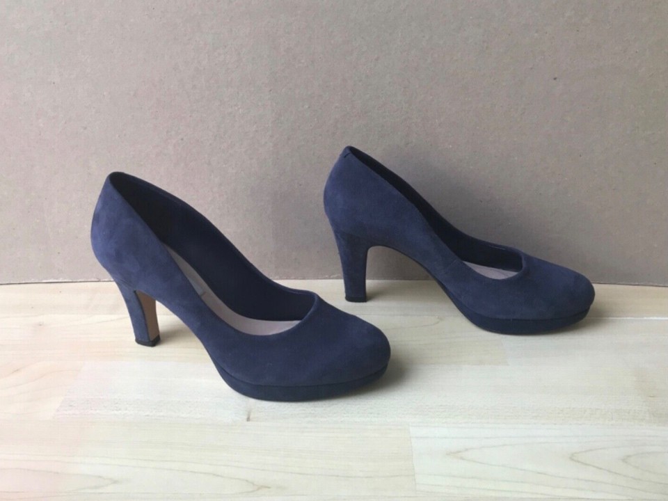Clarks Narrative Women’s Blue Suede Platform Court Shoes Size UK 5 D