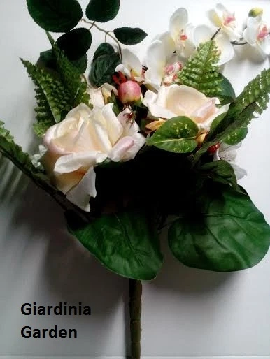 Mazzo di orchidee artificiali da appendere, piante finte, fiori di seta realistici, bouquet di edera viola per primavera, estate, casa, parete, giardino, decorazione per feste di nozze (giallo, 1