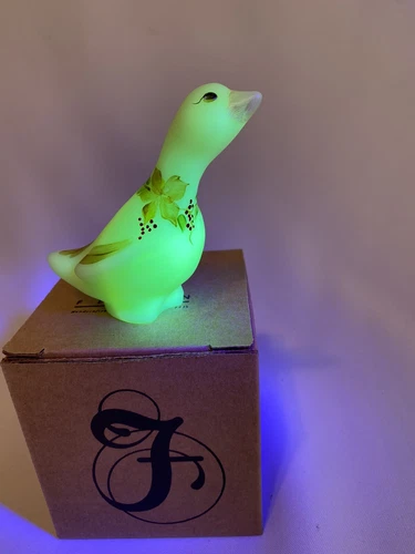 Fenton Christmas Goose Figurine-Gold Gooseberry/Glows ~ 100 Year Anniversary