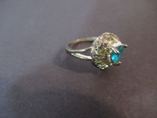 Vintage Silver Tone Blue Stone Clear Rhinestone Ring - Picture 2 of 6