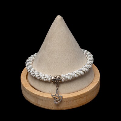 Obatala deluxe 8 strand Kumihimo beaded Ilde / Pulsera w/ dove charm. Santeria 
