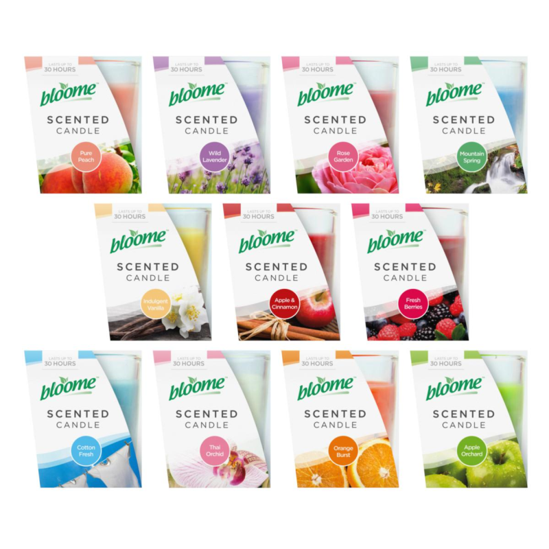 Bloome Assorted Scented Candles Various Fragrance Indoor Jar Candle 95g 12 Pack