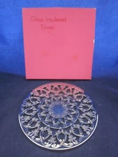 Silverplate & Glass Insulated Trivet Round Hot Plate 6" diameter VINTAGE EXC BOX