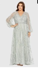 Mac Duggal 20472 Seamist V Neck Puff Sleeve Embroidered A Line Gown Size 22 NWOT