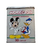 Vintage Mickey Tin Metal Adhesive Bandages Bandaid Box USA Donald Duck Disney