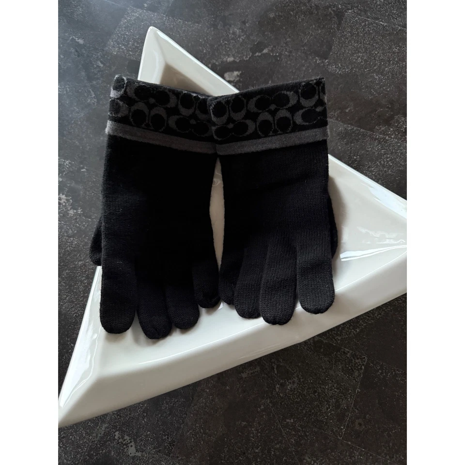 Guantes Coach negros 100 % lana merino con logotipo de firma C guantes cálidos talla única Foto 2 de 4
