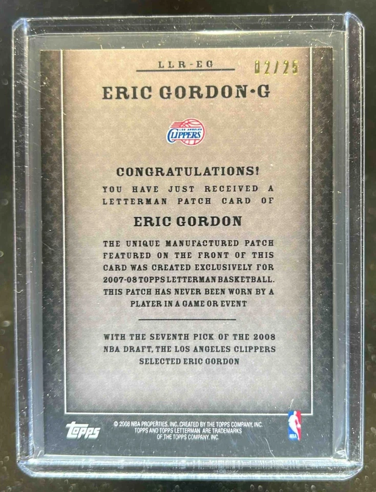 2007-08 Topps Letterman Eric Gordon N Patch #2/25 Clippers - Image 2 of 2