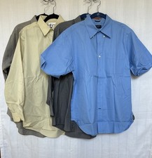 4 Men's Shirts 15/15.5 MED, Sleeve 32/33, Dockers Gray Tan Blue Cleaned Pressed