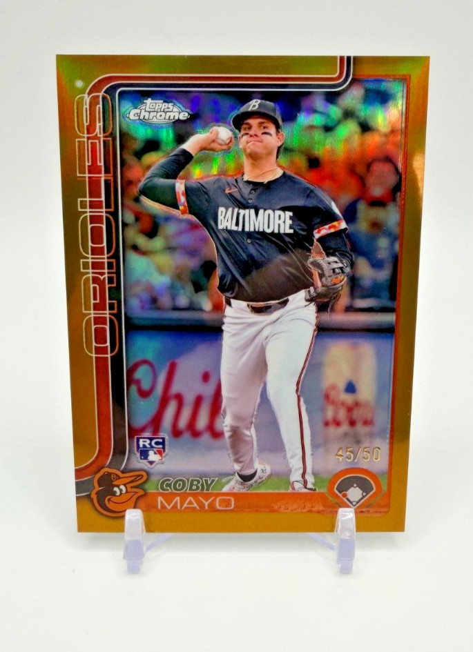 2025 Topps Chrome COBY MAYO RC TRUE GOLD REFRACTOR /50 #120 ORIOLES