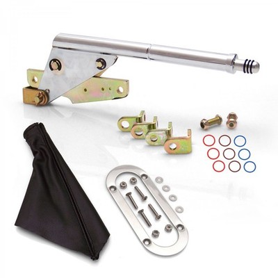 Chrome Emergency Parking Brake w Black Boot and Stainless Trim Ring Floor Mount 
