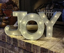Silver Glitter/Sequin Decorative Light Up Letters Spell Joy-10"-Christmas Decor
