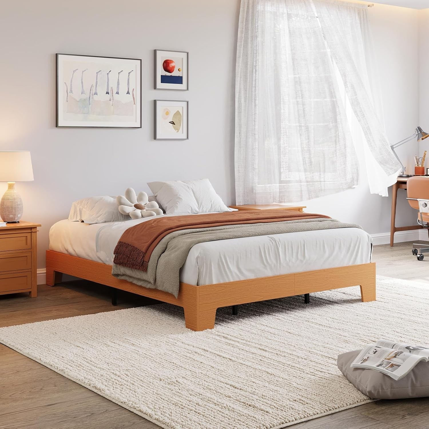 Queen Size Bed Frame Wood Platform Bed Frame Minimalist Bedroom Furniture