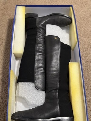 Stuart Weitzman Black Leather Knee High Stretch Riding Boots Women's 8.5