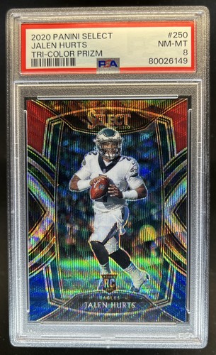 2020 Panini Select Jalen Hurts Tri Color Prizm Rookie Club RC #/99 Eagles PSA 8