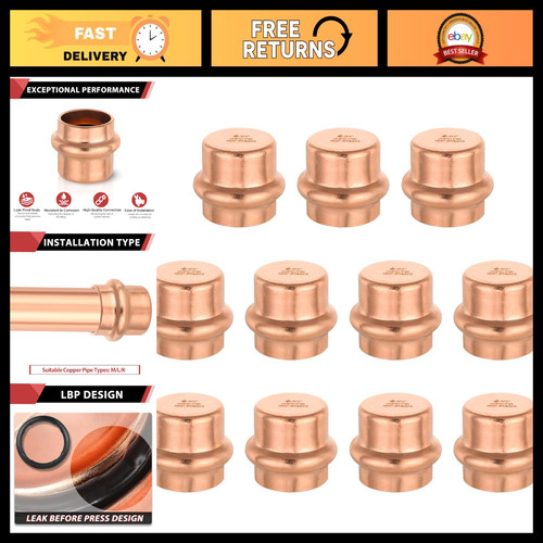 10 Copper Press Fit End Caps 3/4" - Durable Plumbing Fittings for Easy Installat