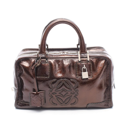 Loewe Amazona 28 Enameled Leather Handbag Brown Used Authentic