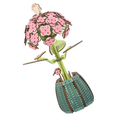 Wooden Flower Pot Hydrangea Puzzle Kit Desktop Floral Decor Set