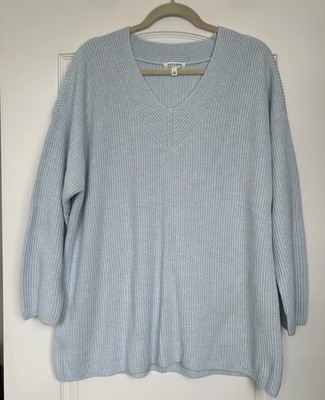 Haven Well Within Womens Sz 2X Ribbed V Neck Sweater Cotton Cashmere Light Blue