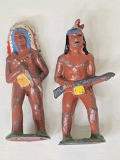 2 Vintage Barclay American Indians Figures -Chief with Headdress  Brave w/Rifle