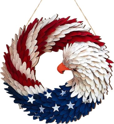4th Of July Patriotic Door Sign – 12x12 Inch Wood Eagle Wreath For 250th Anniversary