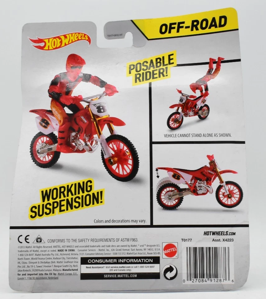 Hot Wheels 1:18 Off-Road Moto #8 Motorcycle Posable Rider Working Suspension - Image 4 of 4