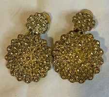 Roni Blanshay Vintage Clip-on Earrings - Gold Tone, Rhinestone Statement Jewelry