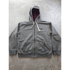 Polo Ralph Lauren Hoodie Sweatshirt Mens XL Gray Plaid Lined Hood Full Zip Y2K