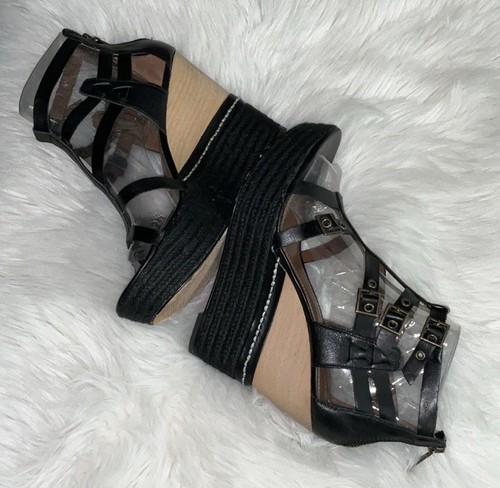 DONALD PLINER Wedge Platform Black Espadrilles Sandals Size 8.5 - Picture 3 of 9
