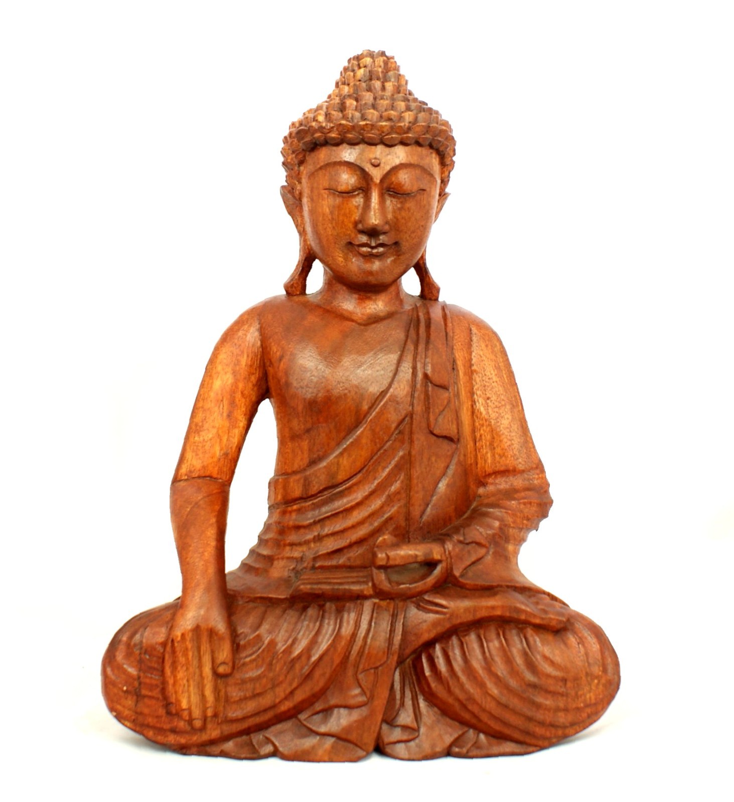 Hand Carved Wooden Meditating REDUCED 42cm Bhumisparsha Mudra Buddha Statue