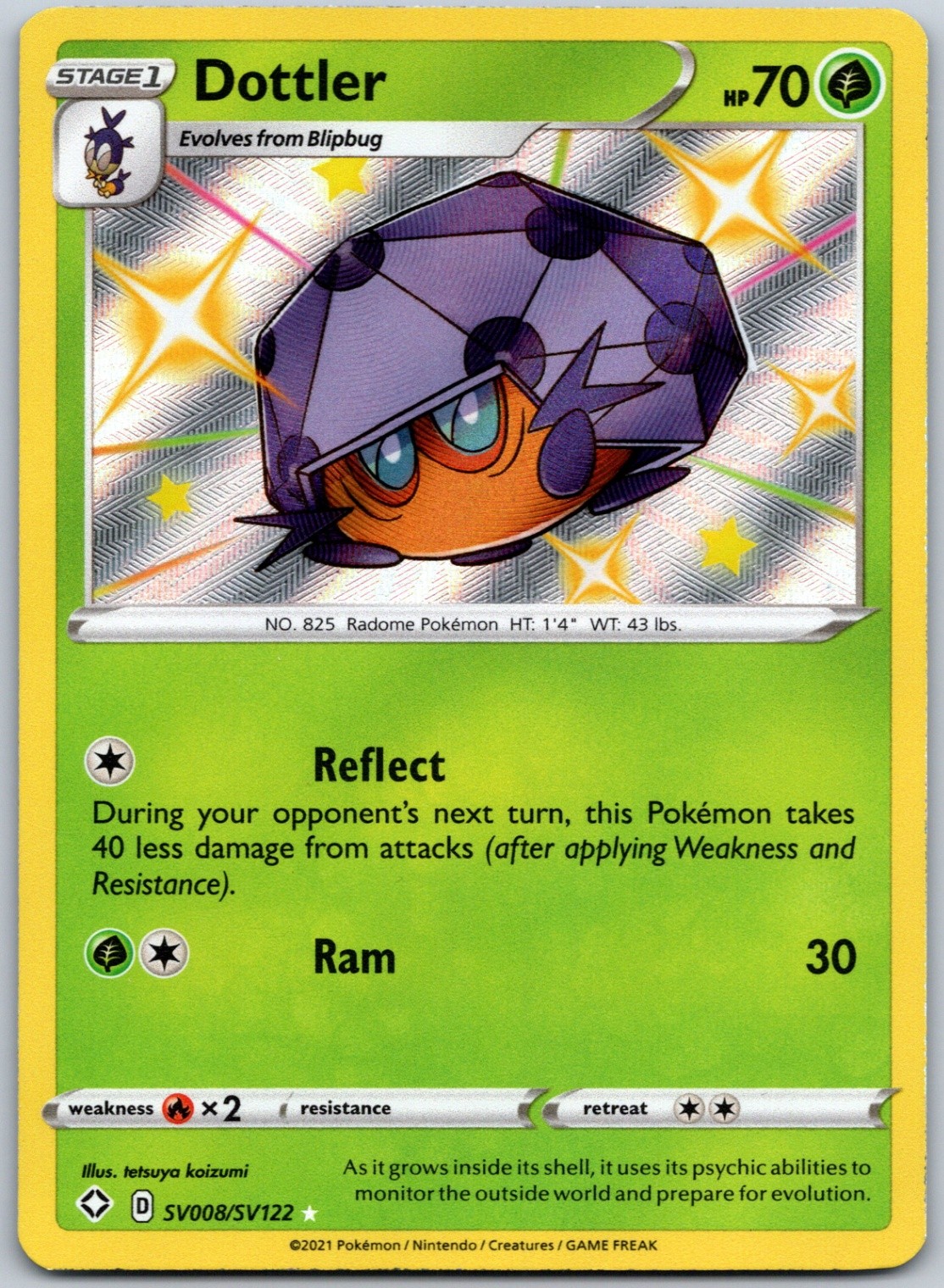 Dottler Shiny Holo Rare Shining Fates: Shiny Vault SV008/SV122 NM