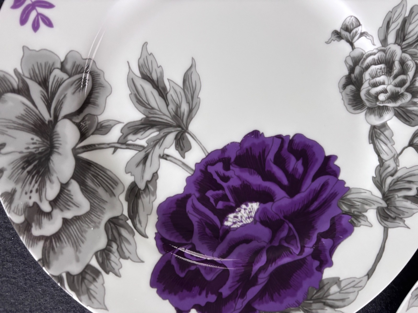 Portobello by Inspire Purple and Black Peony (6)  Bone China Dinner Plates