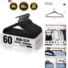 Velvet Hangers Black Slim Non Slip Closet Organizers 60 Pack