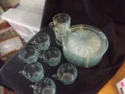VTG Jeanette Glass Blue Feather SNACK PLATE & CUP SET MCM 1950-1960 7 available