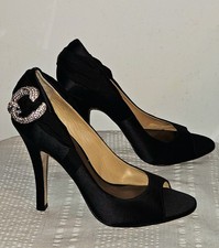 New BADGLEY MISCHKA Rhinstone Stilettos Heels Sz 10 Black