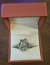 925-Bronze, China-Dreamer: Bronze/Silver Amethyst Pearl Butterfly Ring, Size 7.2