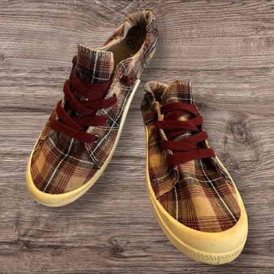SO Redwood Tan Plaid Sneakers Memory Foam Super Comfy Women's Shoes Size 8.5