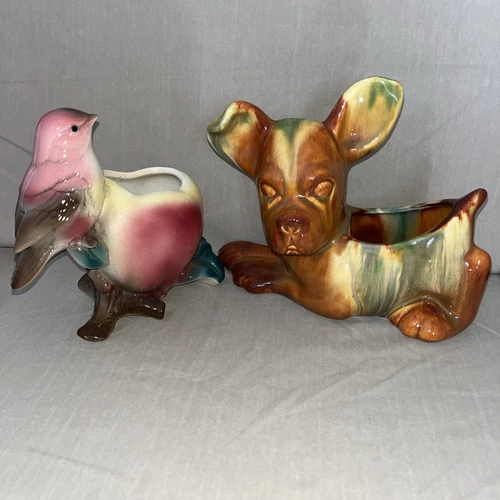 ❤️VTG ROYAL COPELY FINCH & “RARE” ROYAL HAEGER DOG PLANTERS BEAUTIFUL!