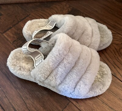 UGG Women's Gray Fluff Yeah Shearling Slingback Slipper Slide