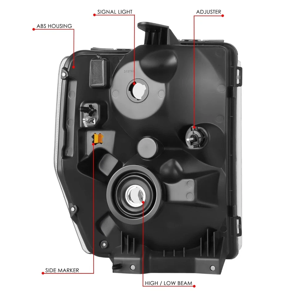 Lámpara de faro negra izquierda+derecha para Ford E-350 Super Duty 2008-2019 08-14 E-150 Foto 4 de 4