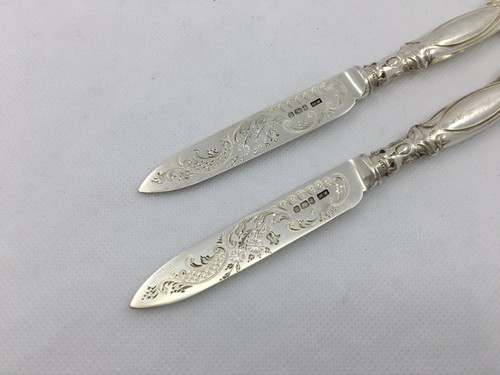Antique Sterling Silver Art Nouveau Dessert/Fruit Knives Sheffield 1903 - Picture 9 of 12