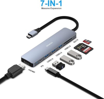 7-in-1 USB-C Hub Dockingstation mit 4K@60Hz HDMI, 60W PD, ultraschnell 5Gbps