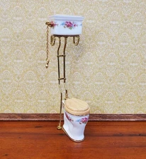 Reutter's Dollhouse Toilet High Tank Porcelain 1:12 Scale Dresden Rose Pattern