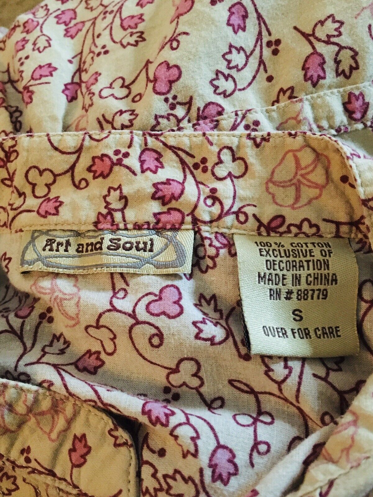 Art And Soul Pink Tan Floral Prairie Boho Shirt T… - image 5