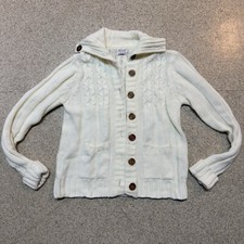 VTG cream hand loomed fisherman style cardigan knit sweater Sz M Acrylic
