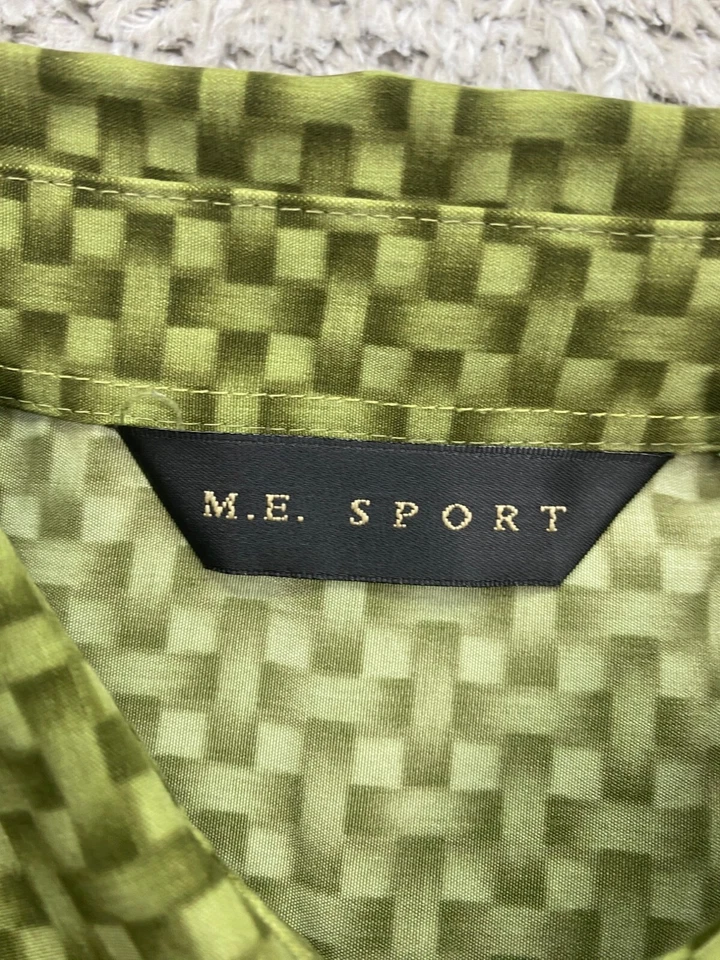 Vtg ME Sport Shirt Men Large Olive Green Geometric Bicycle Stripe Hawaiian Camp - Image 3 of 4