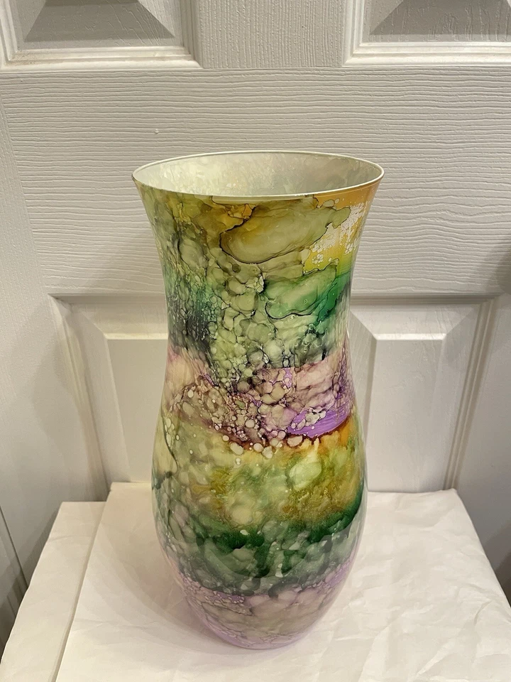 Hermoso florero pintado de vidrio Vidi Art italiano Nápoles Italia 14" nuevo Foto 3 de 4