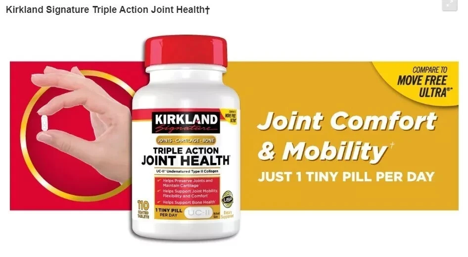 Kirkland Triple Acción Salud Articular 110 Tabs UC-II Colágeno Comparar con Moverse Libre Foto 2 de 4