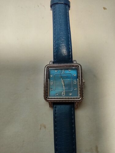 ECCLISSI STERLING SILVER LADIES WRISTWATCH BLUE M.O.P. FACE LEATHER BAND - Picture 2 of 6